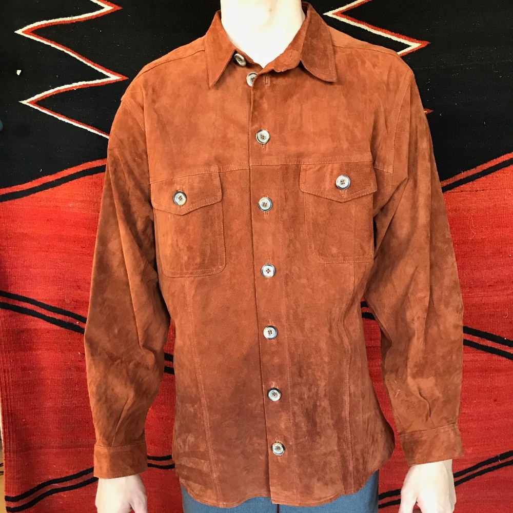 Genuine suede leather mens button-up shirt/jacket